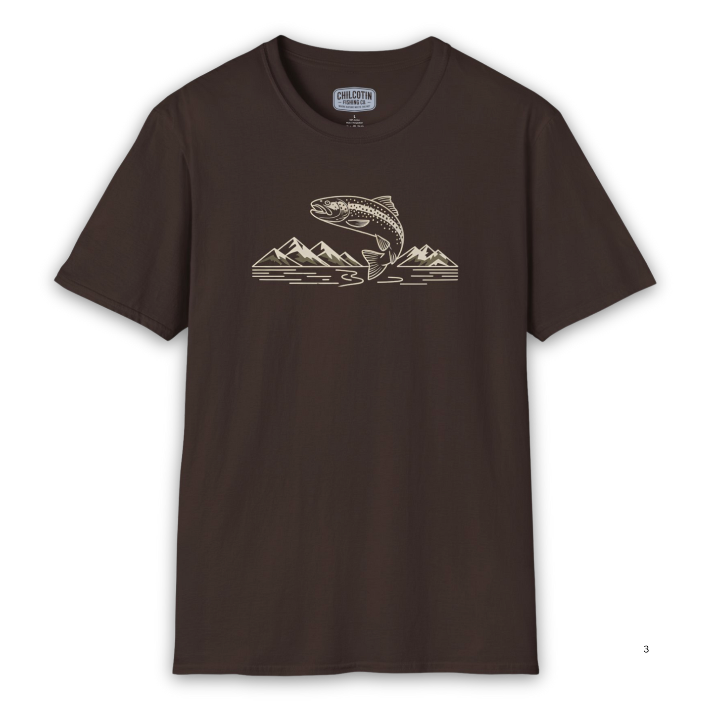 Trout and Mountain Outline Fishing Tee