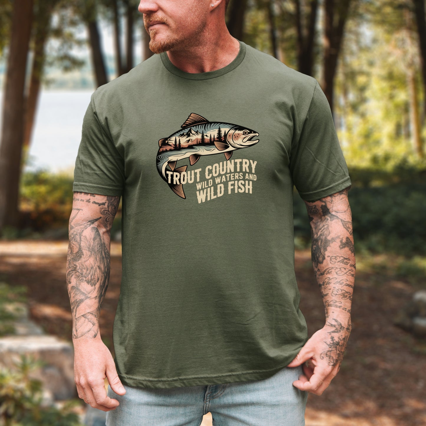 Trout Country Wild Water Wild Fishing T-Shirt | Rugged Outdoor Fishing Tee for Anglers