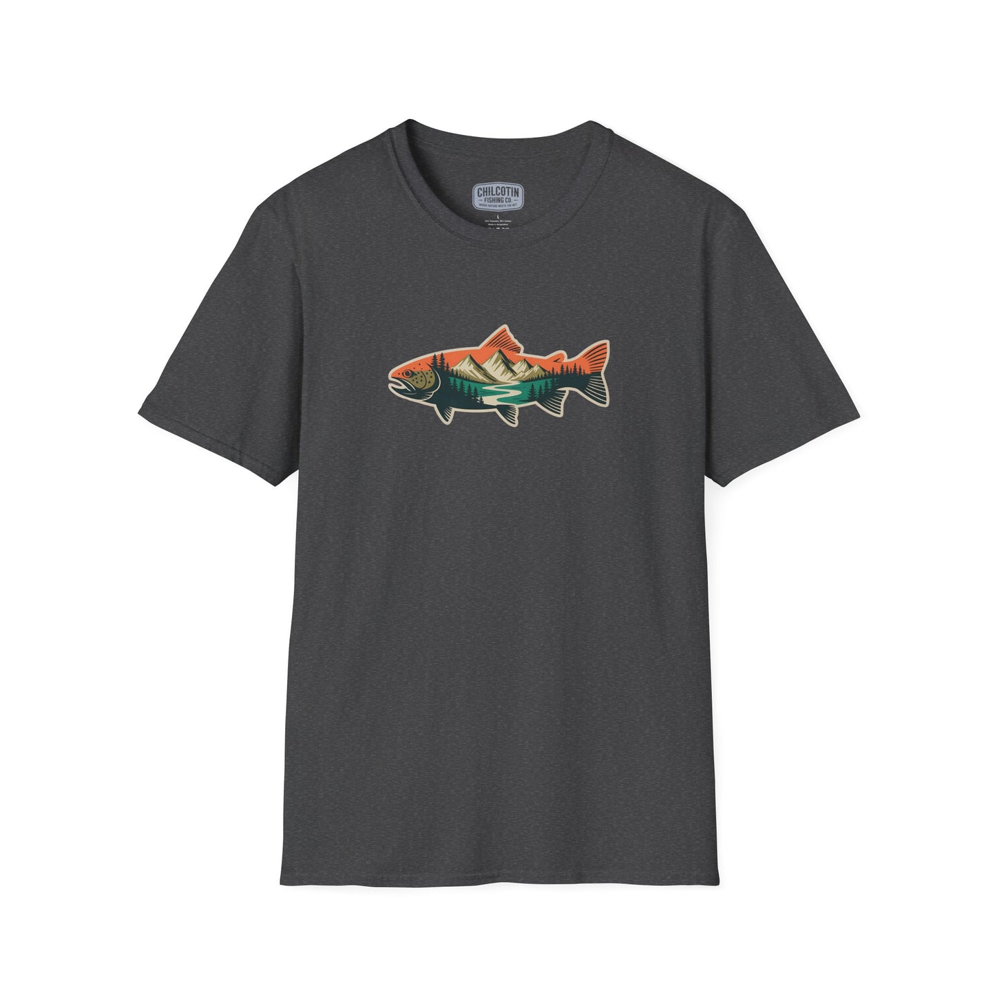 Trout Outline Mountain River T-Shirt – Outdoor Fishing Apparel