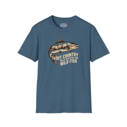 Trout Country Wild Water Wild Fishing T-Shirt | Rugged Outdoor Fishing Tee for Anglers
