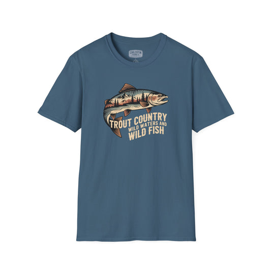 Trout Country Wild Water Wild Fishing T-Shirt | Rugged Outdoor Fishing Tee for Anglers