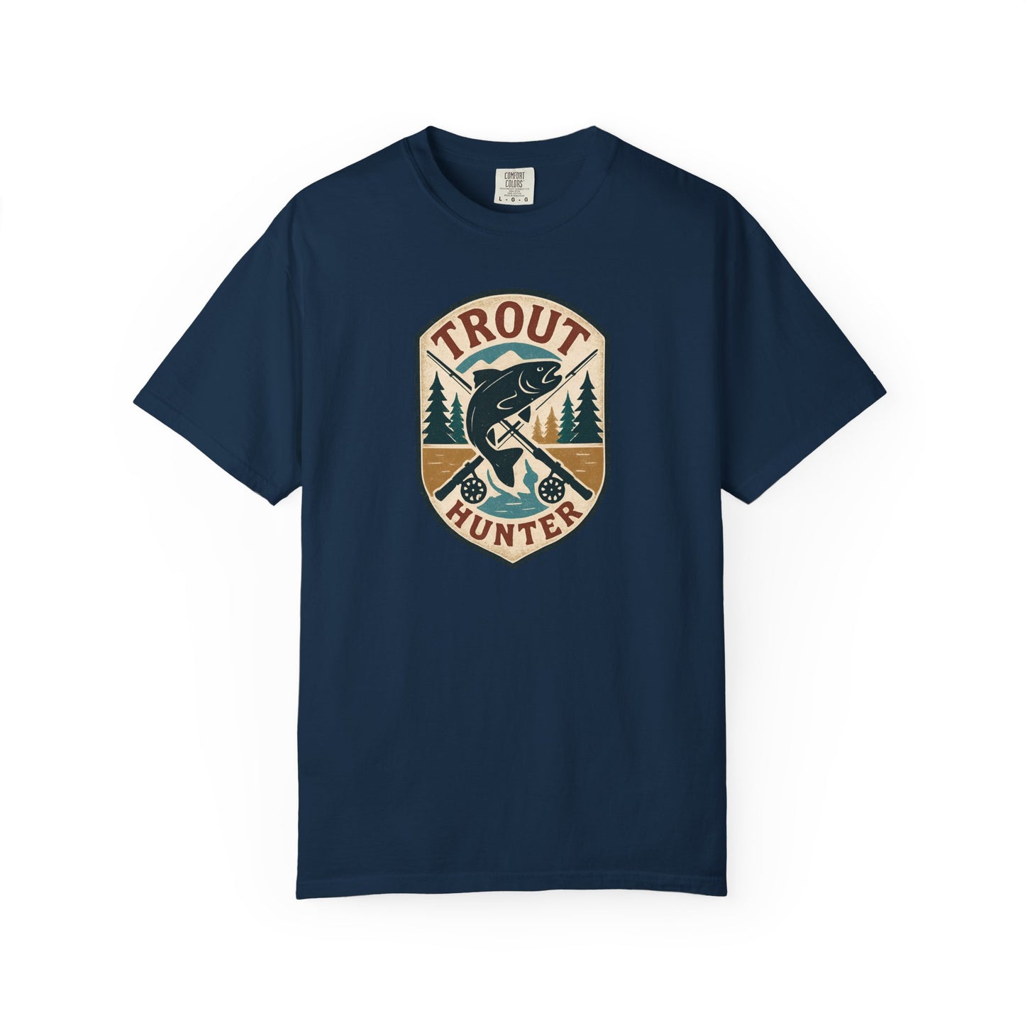 Trout Hunter T-Shirt — Vintage Fishing Badge Tee for Anglers