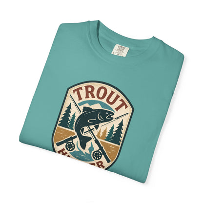Trout Hunter T-Shirt — Vintage Fishing Badge Tee for Anglers