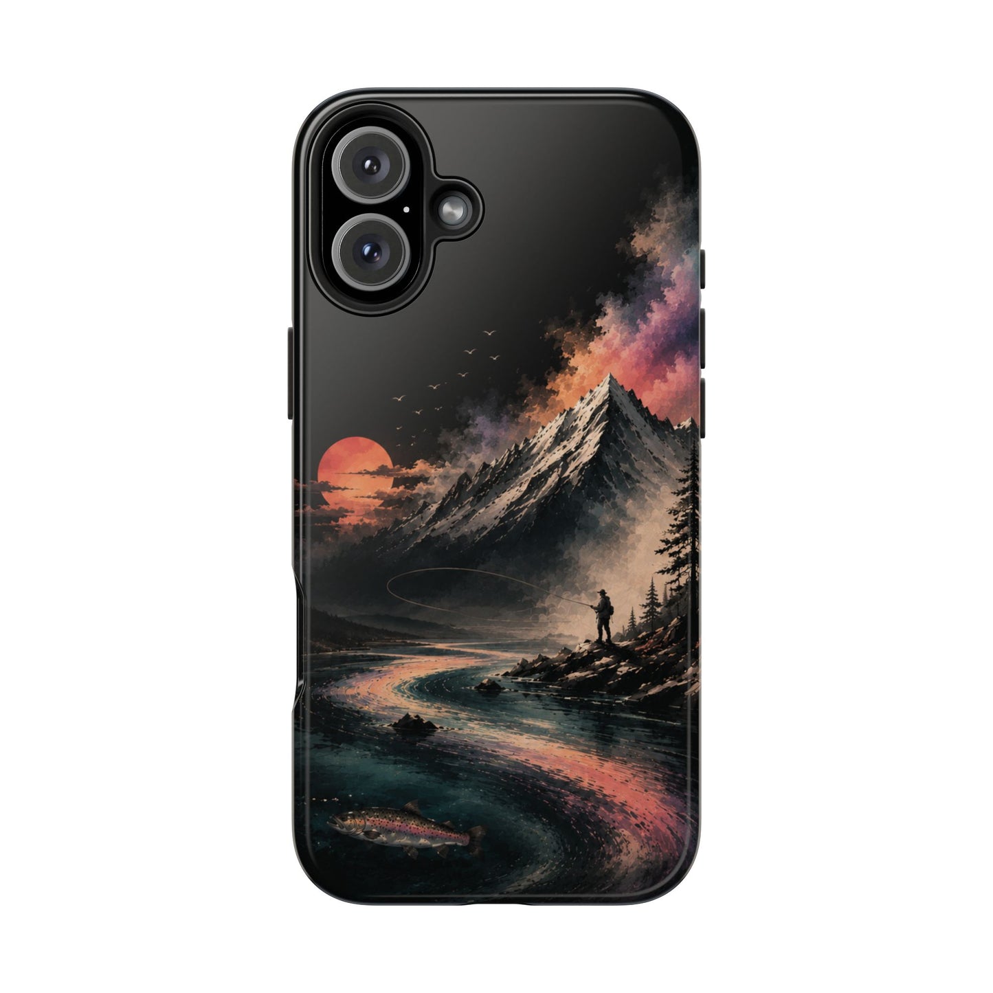 Tough Phone Case — Cosmic Mountain Landscape with Sunset Hiker