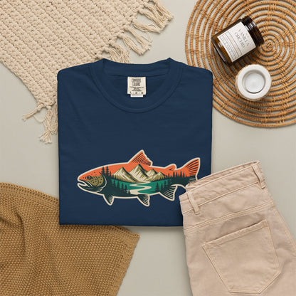 Trout Country T-Shirt — Mountain Sunrise Fish Graphic Tee