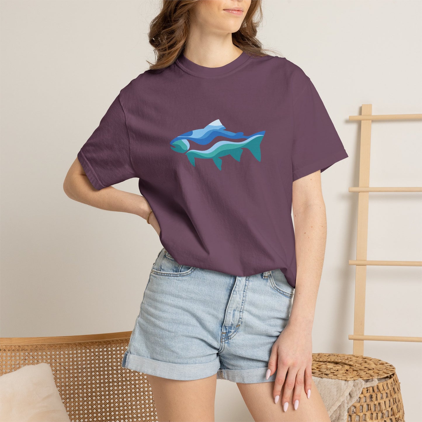 Ocean Wave Fish T-Shirt — Abstract Blue Fish Graphic Tee