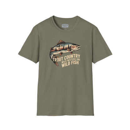 Trout Country Wild Water Wild Fishing T-Shirt | Rugged Outdoor Fishing Tee for Anglers