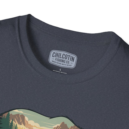 Grizzly Fall Scene Fishing T-Shirt | Rugged Outdoor Tee for Backcountry Anglers