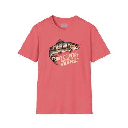 Trout Country Wild Water Wild Fishing T-Shirt | Rugged Outdoor Fishing Tee for Anglers