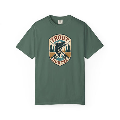 Trout Hunter T-Shirt — Vintage Fishing Badge Tee for Anglers