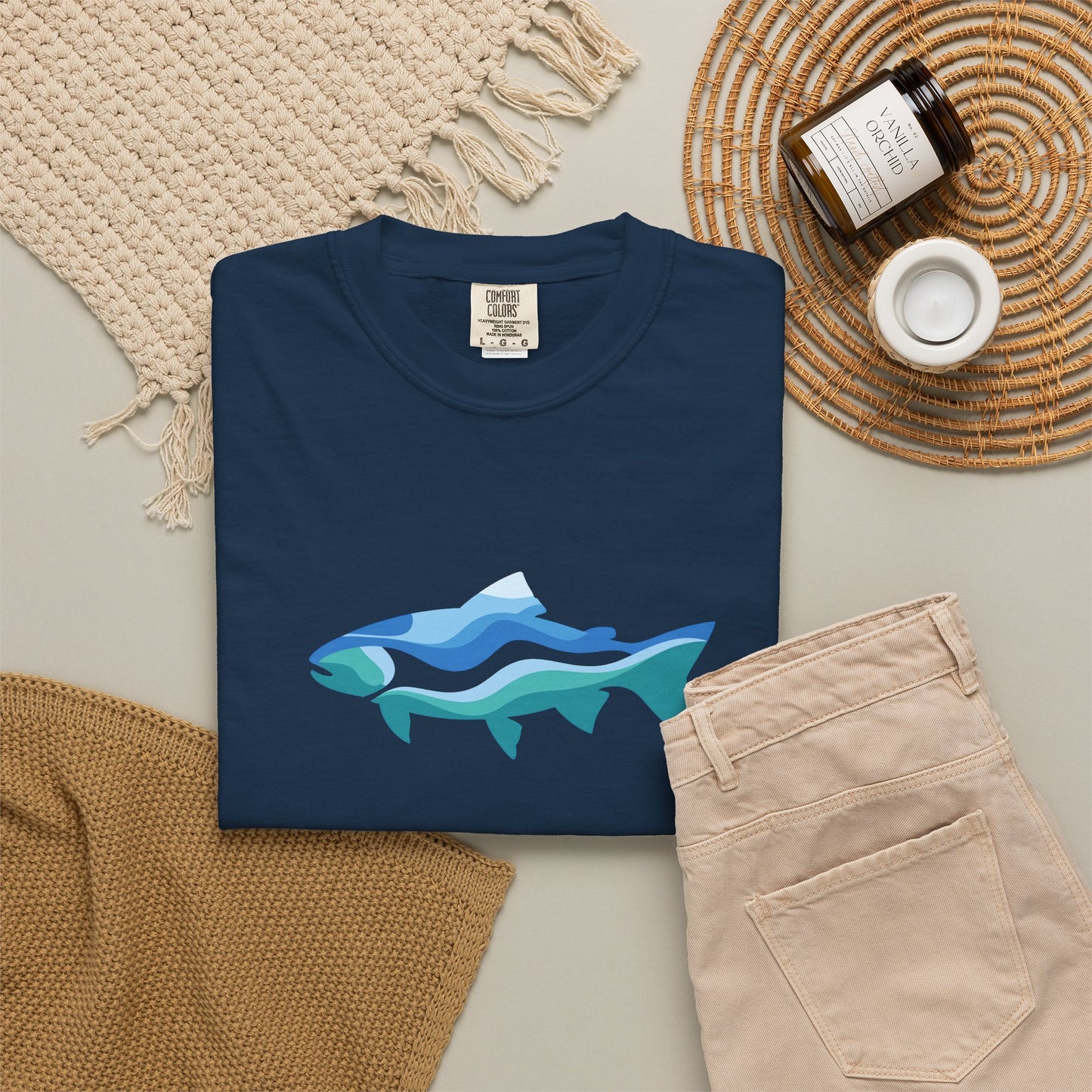 Ocean Wave Fish T-Shirt — Abstract Blue Fish Graphic Tee