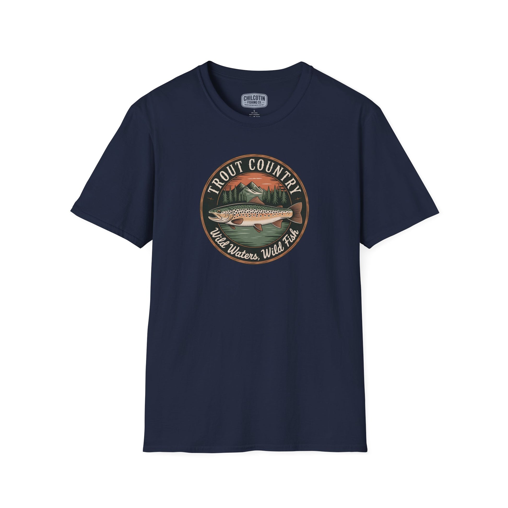 Brown Trout Country Badge T-Shirt with brown trout outline design