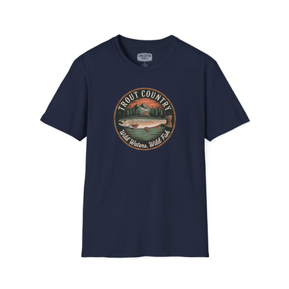 Brown Trout Country Badge T-Shirt with brown trout outline design