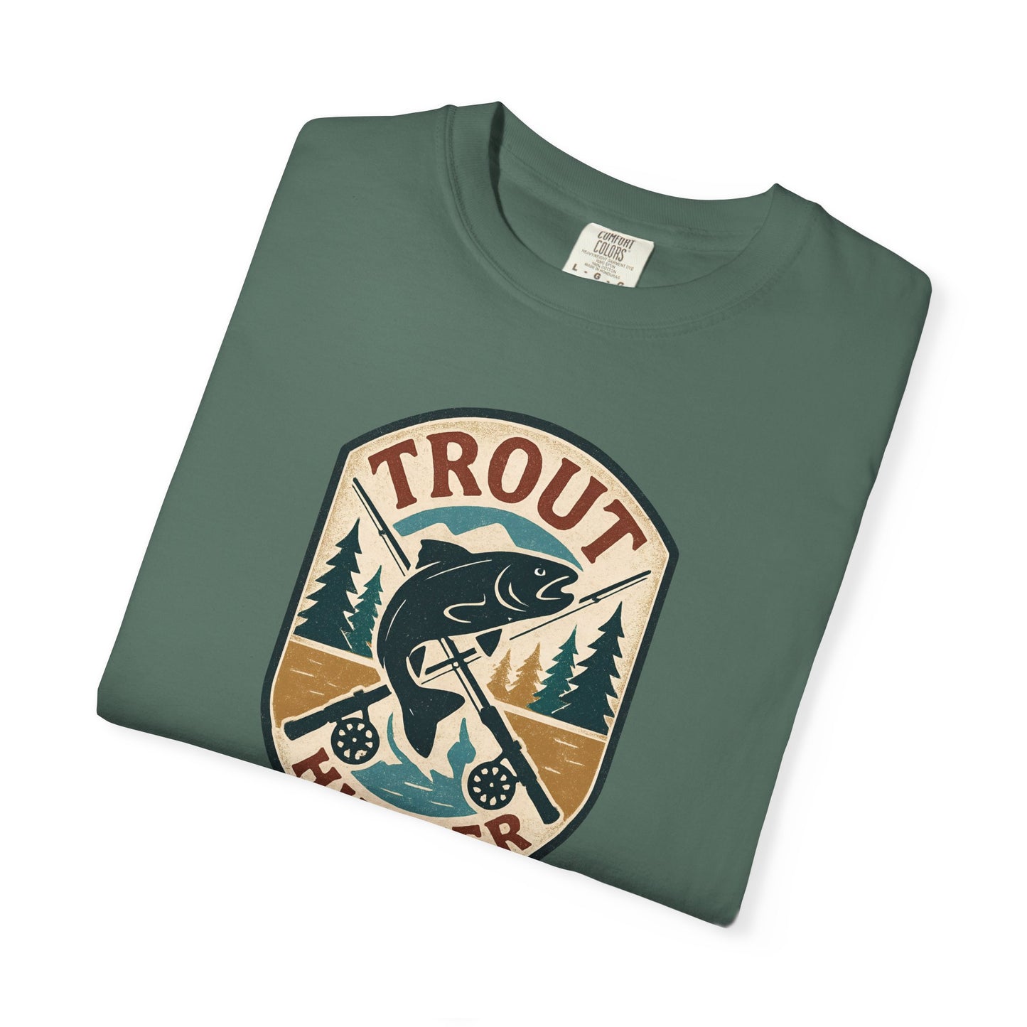 Trout Hunter T-Shirt — Vintage Fishing Badge Tee for Anglers