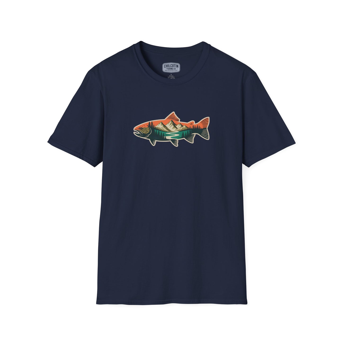Trout Outline Mountain River T-Shirt – Outdoor Fishing Apparel