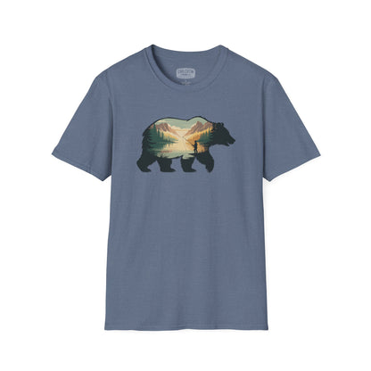 Grizzly Fall Scene Fishing T-Shirt | Rugged Outdoor Tee for Backcountry Anglers