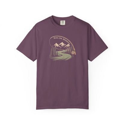 Adventure Road T-Shirt — Scenic Mountains & Trees Design (Home, Love, Adventure)