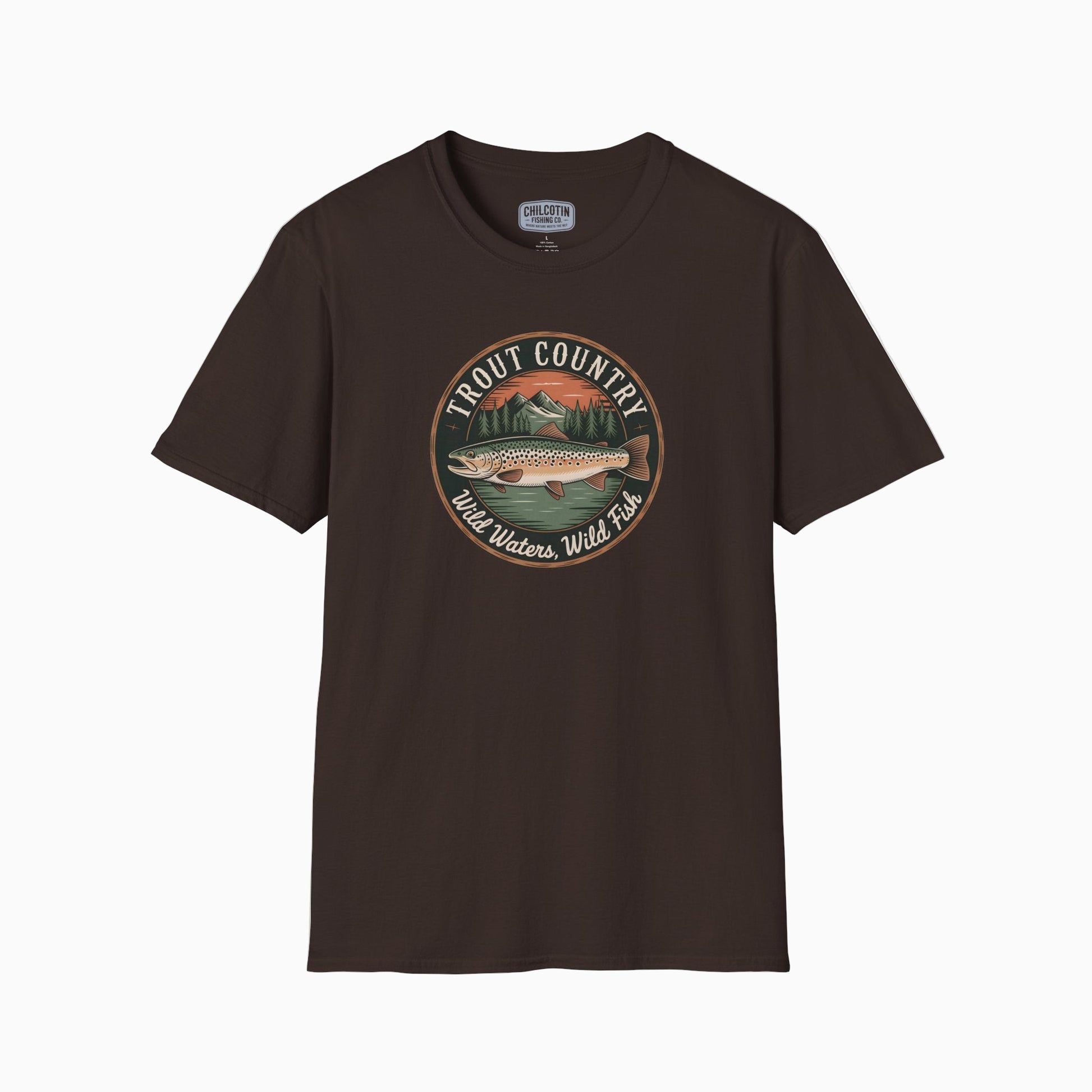 Brown Trout Country Badge T-Shirt with brown trout outline design