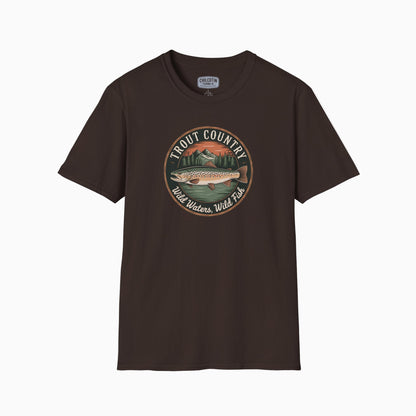 Brown Trout Country Badge T-Shirt with brown trout outline design
