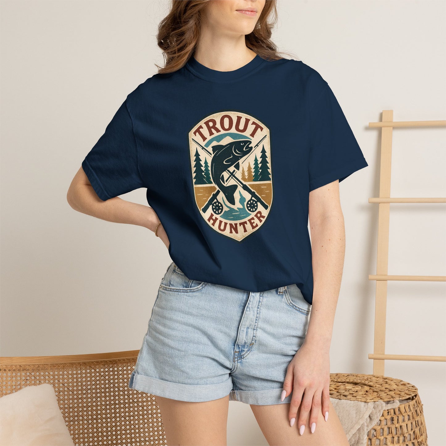 Trout Hunter T-Shirt — Vintage Fishing Badge Tee for Anglers