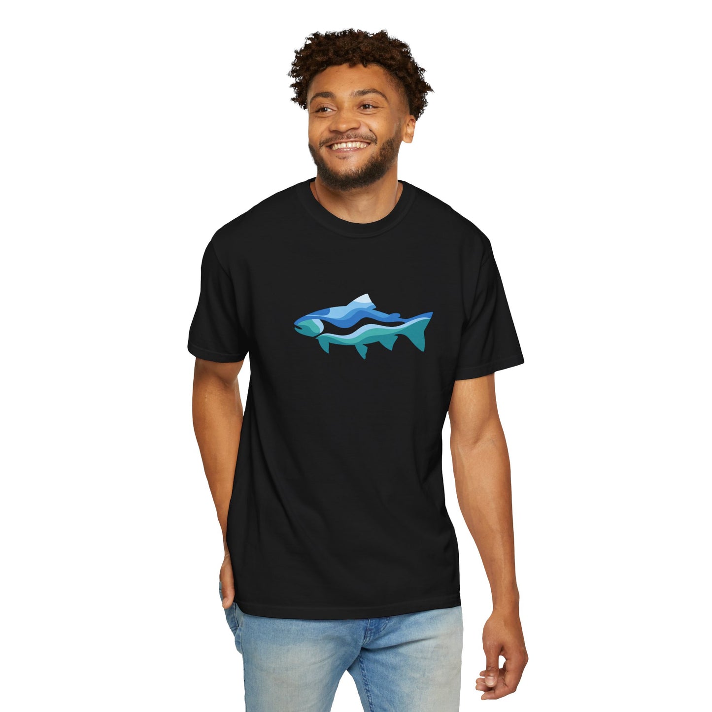 Ocean Wave Fish T-Shirt — Abstract Blue Fish Graphic Tee