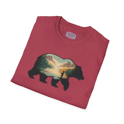 Grizzly Fall Scene Fishing T-Shirt | Rugged Outdoor Tee for Backcountry Anglers