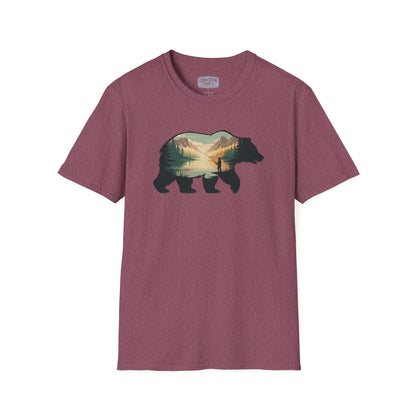 Grizzly Fall Scene Fishing T-Shirt | Rugged Outdoor Tee for Backcountry Anglers