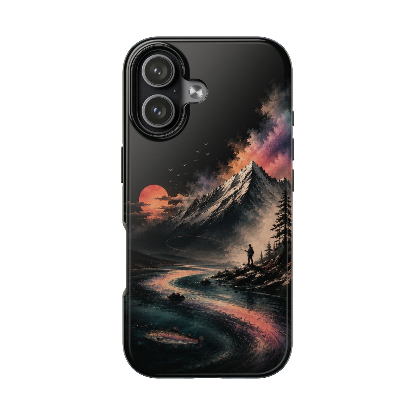 Tough Phone Case — Cosmic Mountain Landscape with Sunset Hiker