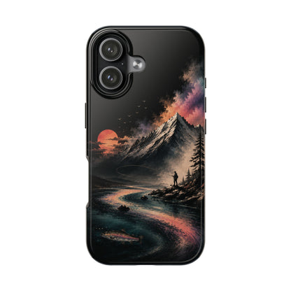 Tough Phone Case — Cosmic Mountain Landscape with Sunset Hiker