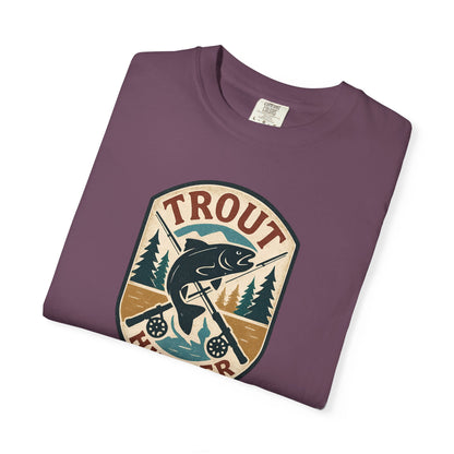 Trout Hunter T-Shirt — Vintage Fishing Badge Tee for Anglers