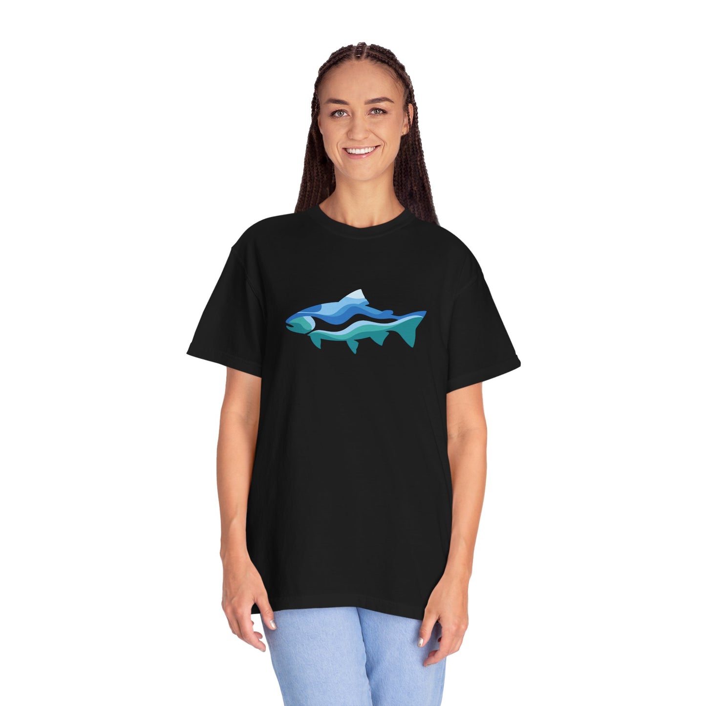 Ocean Wave Fish T-Shirt — Abstract Blue Fish Graphic Tee
