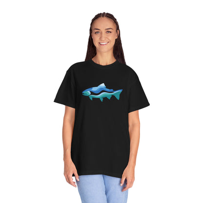 Ocean Wave Fish T-Shirt — Abstract Blue Fish Graphic Tee