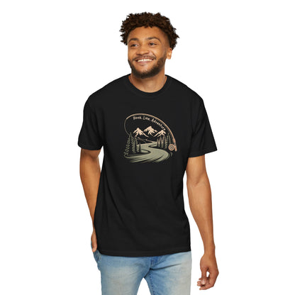 Adventure Road T-Shirt — Scenic Mountains & Trees Design (Home, Love, Adventure)