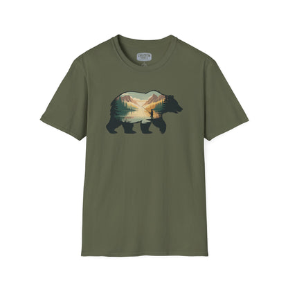 Grizzly Fall Scene Fishing T-Shirt | Rugged Outdoor Tee for Backcountry Anglers