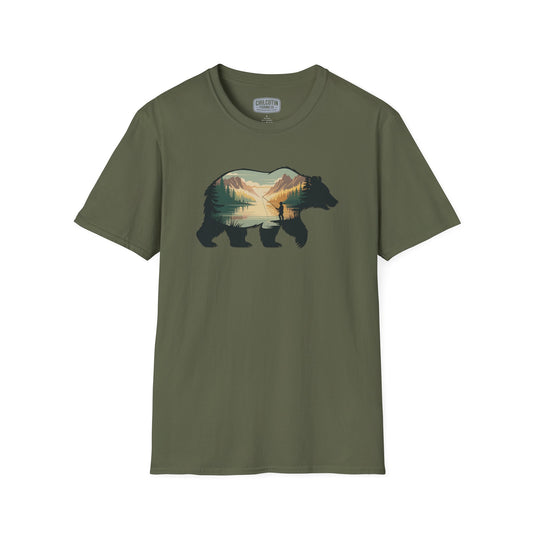 Grizzly Fall Scene Fishing T-Shirt | Rugged Outdoor Tee for Backcountry Anglers