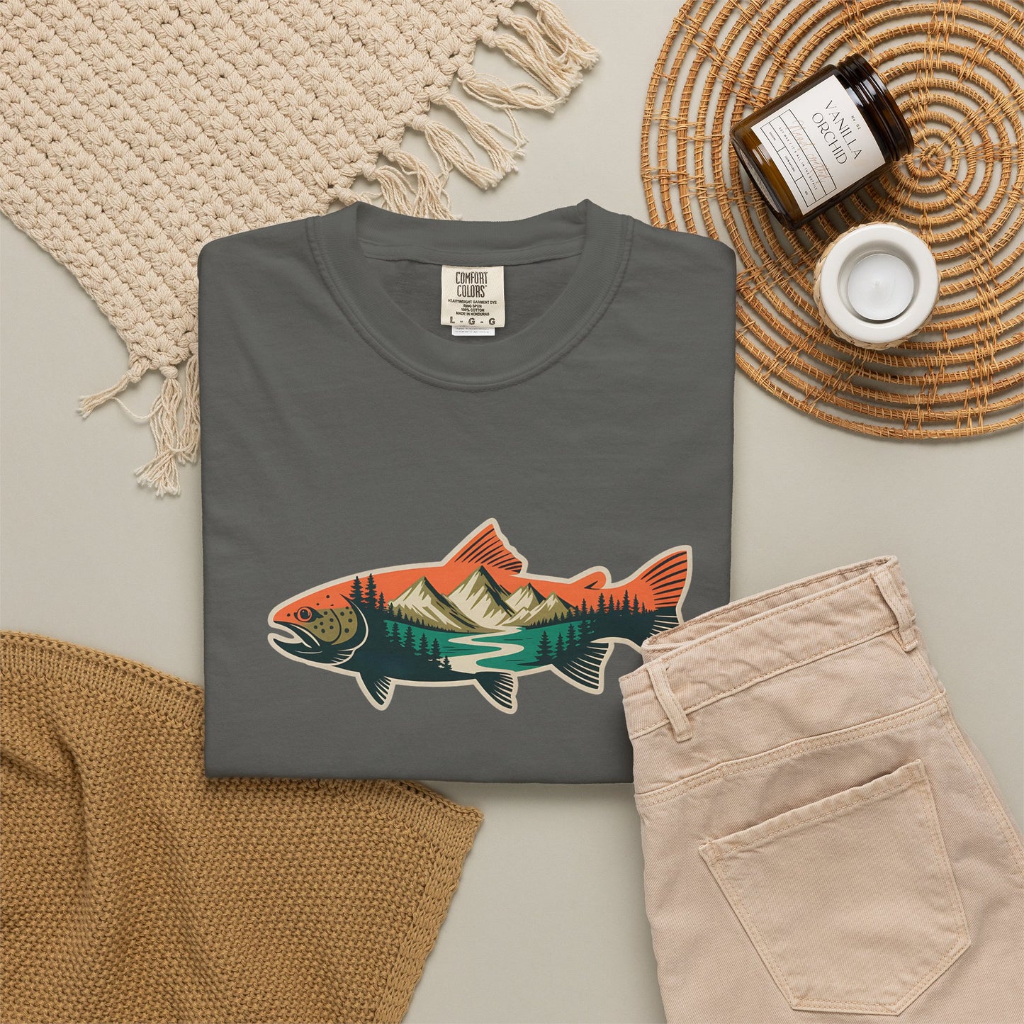 Trout Country T-Shirt — Mountain Sunrise Fish Graphic Tee