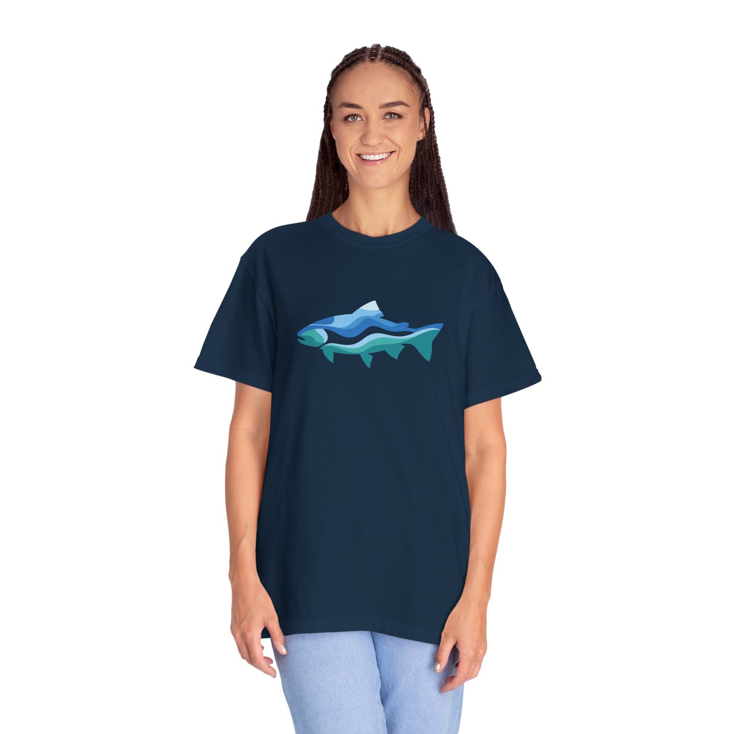 Ocean Wave Fish T-Shirt — Abstract Blue Fish Graphic Tee