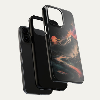 Tough Phone Case — Cosmic Mountain Landscape with Sunset Hiker