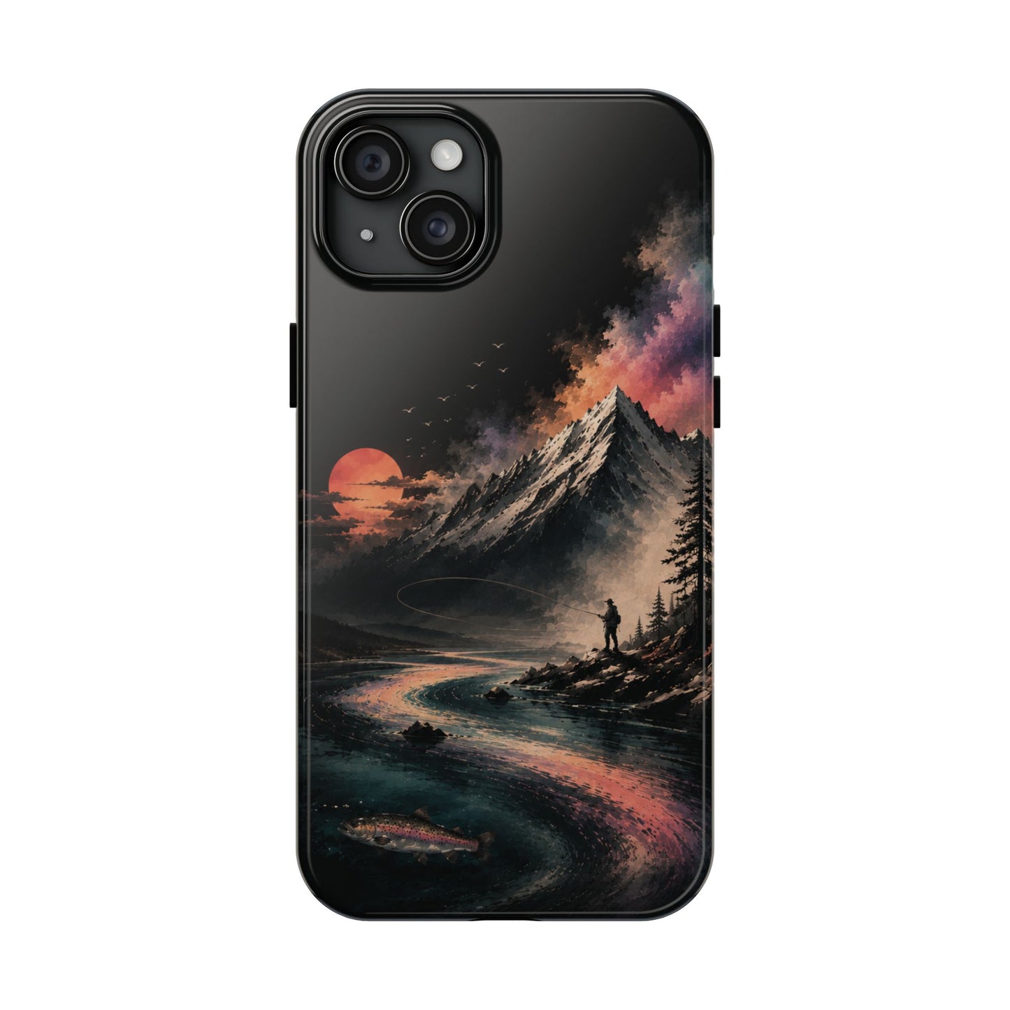 Tough Phone Case — Cosmic Mountain Landscape with Sunset Hiker