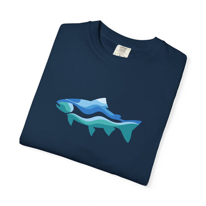 Ocean Wave Fish T-Shirt — Abstract Blue Fish Graphic Tee