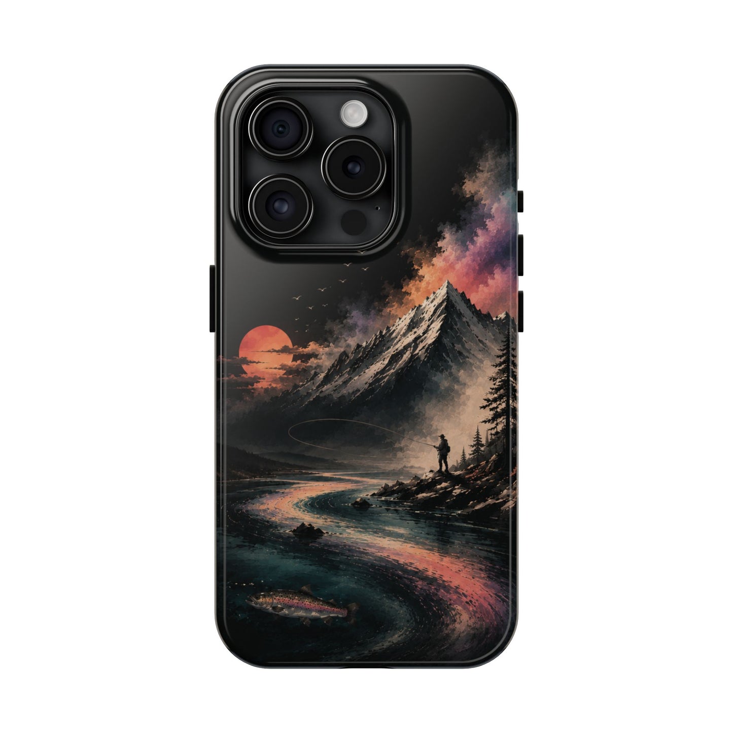 Tough Phone Case — Cosmic Mountain Landscape with Sunset Hiker