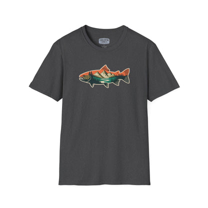 Trout Outline Mountain River T-Shirt – Outdoor Fishing Apparel