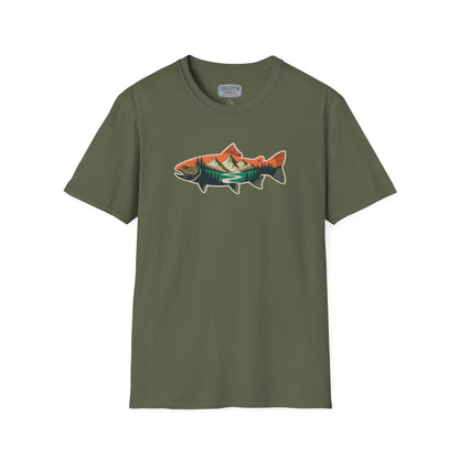 Trout Outline Mountain River T-Shirt – Outdoor Fishing Apparel