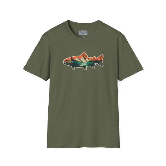 Trout Outline Mountain River T-Shirt – Outdoor Fishing Apparel