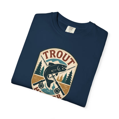 Trout Hunter T-Shirt — Vintage Fishing Badge Tee for Anglers