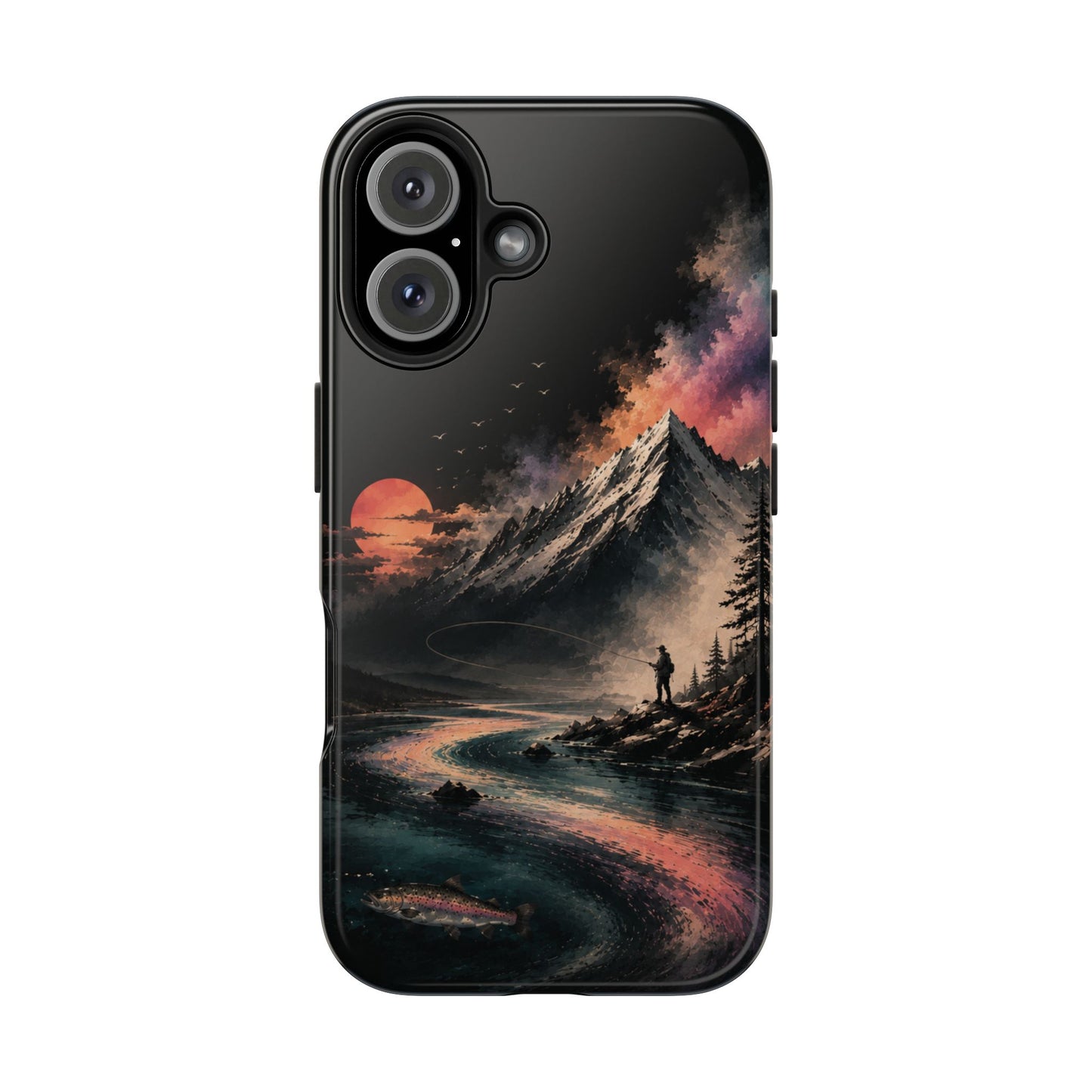 Tough Phone Case — Cosmic Mountain Landscape with Sunset Hiker