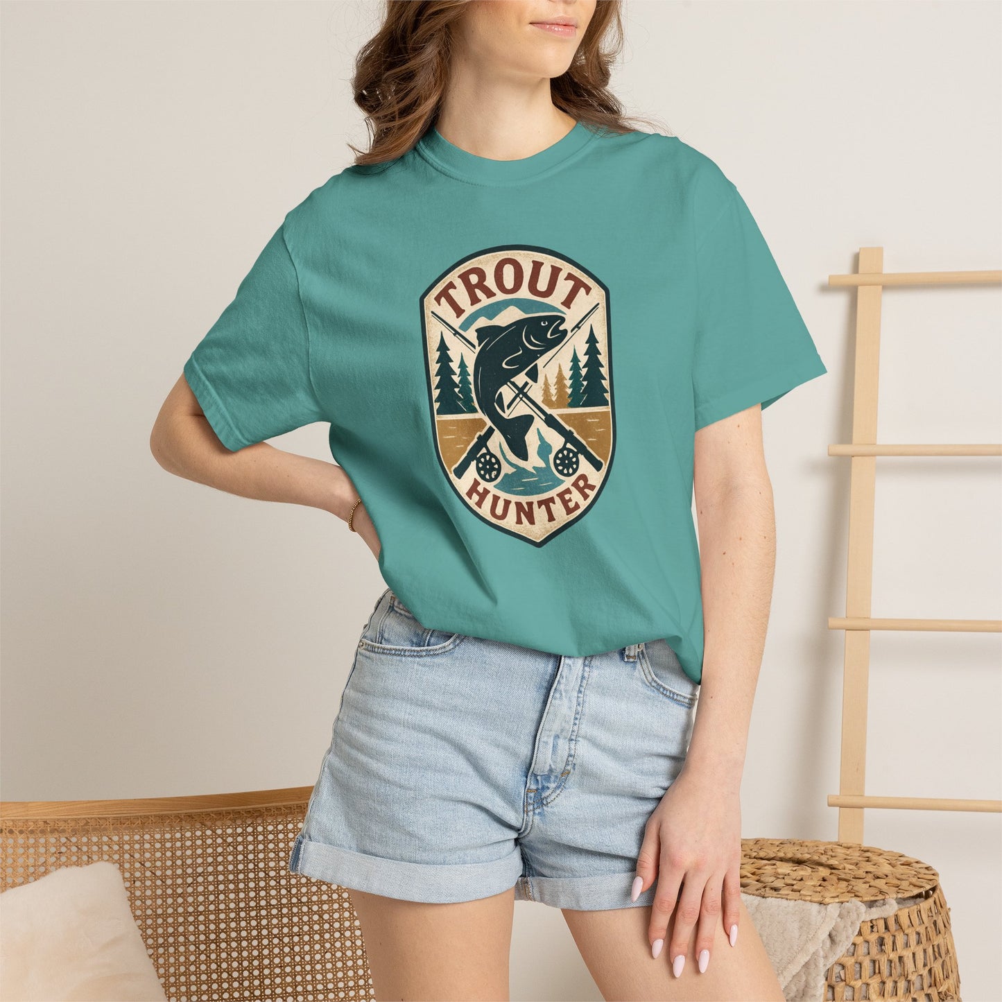 Trout Hunter T-Shirt — Vintage Fishing Badge Tee for Anglers