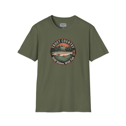 Brown Trout Country Badge T-Shirt with brown trout outline design