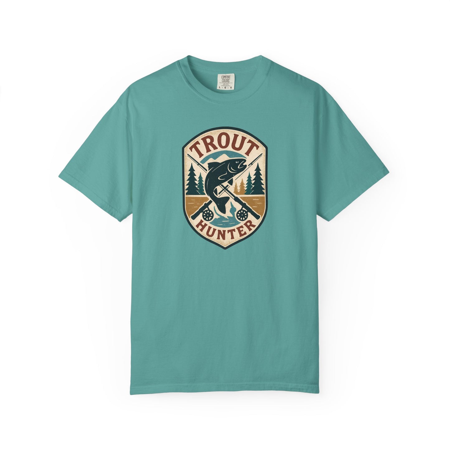 Trout Hunter T-Shirt — Vintage Fishing Badge Tee for Anglers