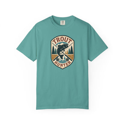 Trout Hunter T-Shirt — Vintage Fishing Badge Tee for Anglers